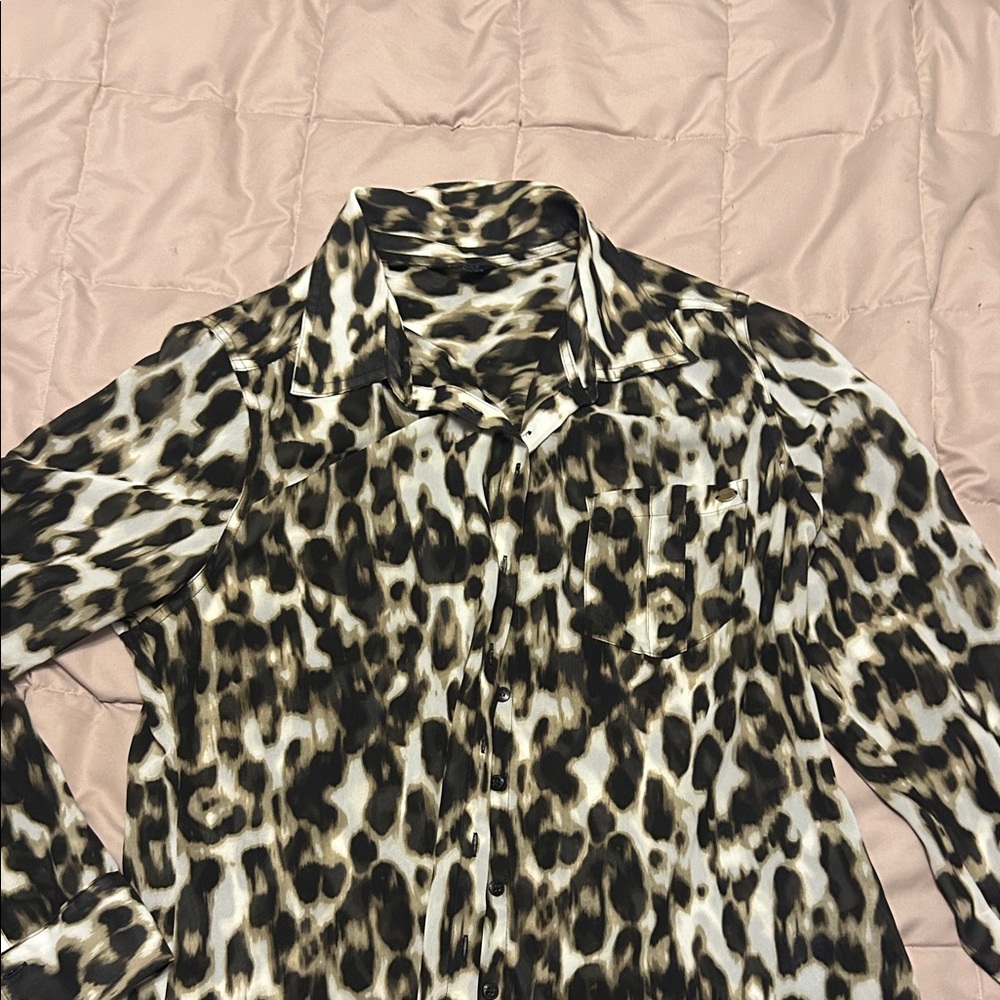 Guess Leopard Print Button Down Shirt